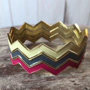 Chevron Zigzag Bangles in Gold and Pink